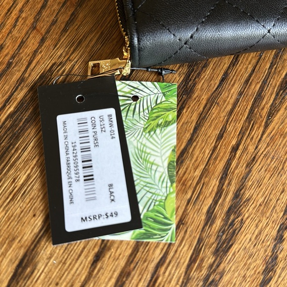 Badgley Mischka Black Quilted Vegan Coin Pouch with Gold Accents - Picture 2 of 5